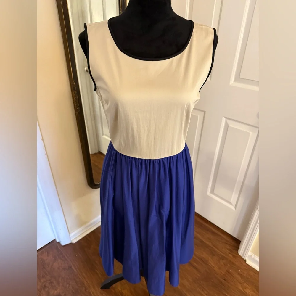 Kate Spade Classic Fit & Flare Dress • Size 8 • Vintage Two-Tone Blue & Cream